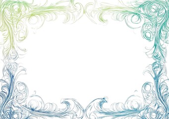 A symmetrical frame composed of blue - green curly patterns, leaving a blank center for customization in different designs.