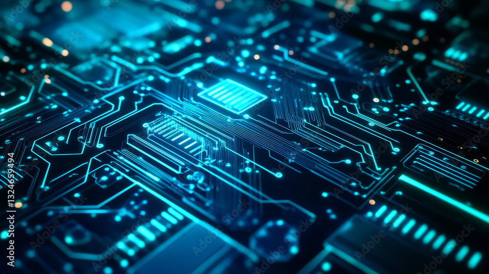 Poster digital technology background. blue green circuit board in cyber futuristic style. abstract tech bg.