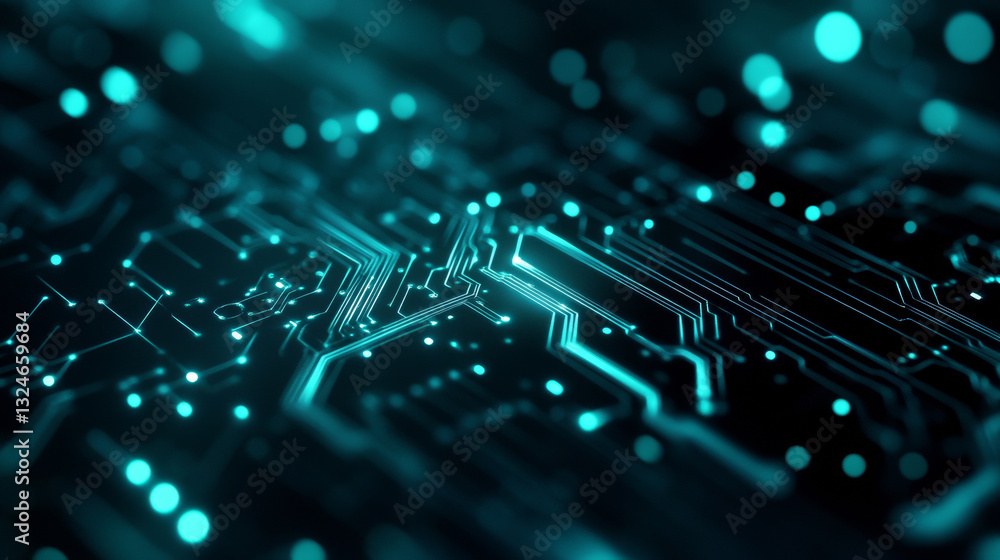 Poster digital technology background. blue green circuit board in cyber futuristic style. abstract tech bg.