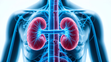 Fototapeta premium Chronic kidney disease, doctor with model for treatment urinary system, urology, Estimated glomerular filtration rate eGFR.