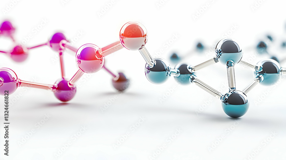 Aufkleber abstract 3d rendering of interconnected molecules with shiny pink and blue gradient reflective surfa
