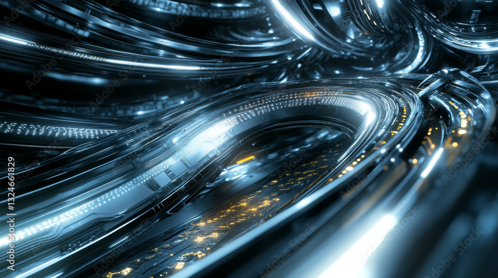 Poster futuristic chip and circuit board on technology background. brightly glowing pixels on a semiconduct