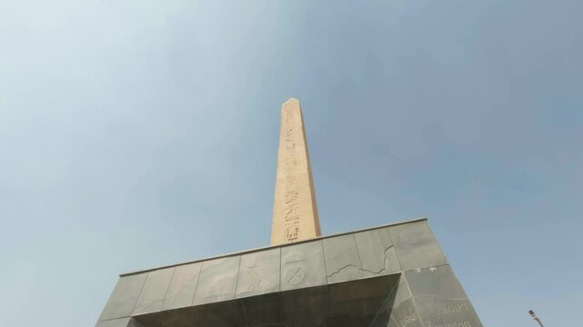 Luxor obelisk standing tall in New Grand egyptian museum
