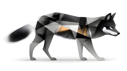 Obraz premium a geometric illustration of a gray wolf, with a unique polygonal design, walking forward