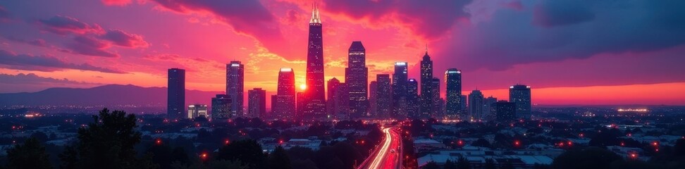 Obraz premium Colorado's vibrant downtown, dusk paints the skyscrapers, america, us