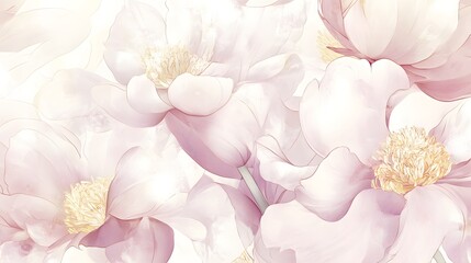 delicate watercolor painting of blooming flowers with soft colors and intricate details. This piece is perfect for adding a touch of elegance and serenity to any project