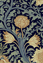 Wiktoriański wzór kwiatowy – klasyczny ornament roślinny w stylu vintage, dekoracyjna grafika botaniczna, elegancki motyw florystyczny, artystyczna kompozycja z detalami, bogata tekstura, tradycyjny d