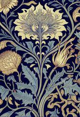 Wiktoriański wzór kwiatowy – klasyczny ornament roślinny w stylu vintage, dekoracyjna grafika botaniczna, elegancki motyw florystyczny, artystyczna kompozycja z detalami, bogata tekstura, tradycyjny d