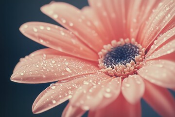 Closeup of dew droplets glistening on a delicate pink flower petal in early morning light, drops close-up of dew on the petal of a pink flower