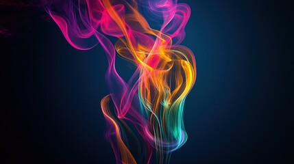 Obraz premium Abstract Colorful Smoke Swirls Against Dark Blue Background Art Design