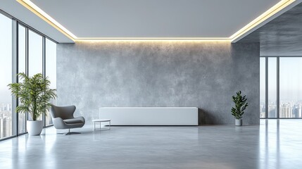 Fototapeta premium Modern Concrete Office Lounge Area with City Views