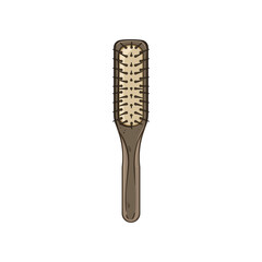 detangle hair brush wooden cartoon vector illustration