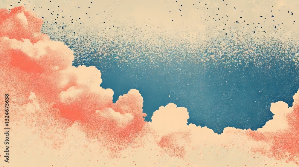 Aufkleber retro-style background with a halftone design of a cloudy sky.
