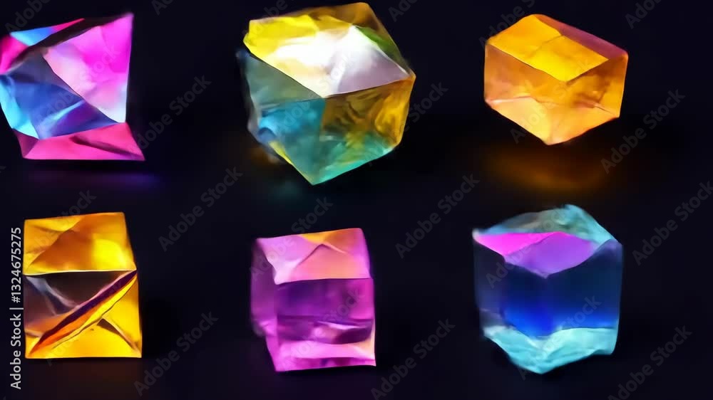 Poster vibrant kaleidoscope: rotating colorful prisms displaying iridescent light dynamics
