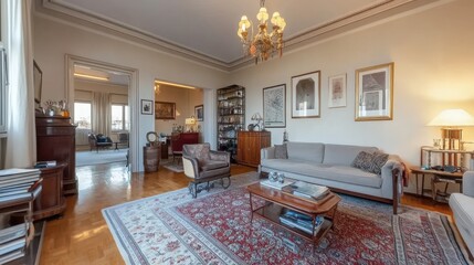 An Elegant Living Room Displaying Furnishings and Artwork Beautifully Arranged