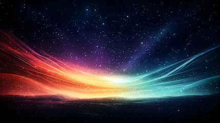 Colorful Abstract Cosmic Display with Bright Stars and Wavy Light Streaks Against Dark Background