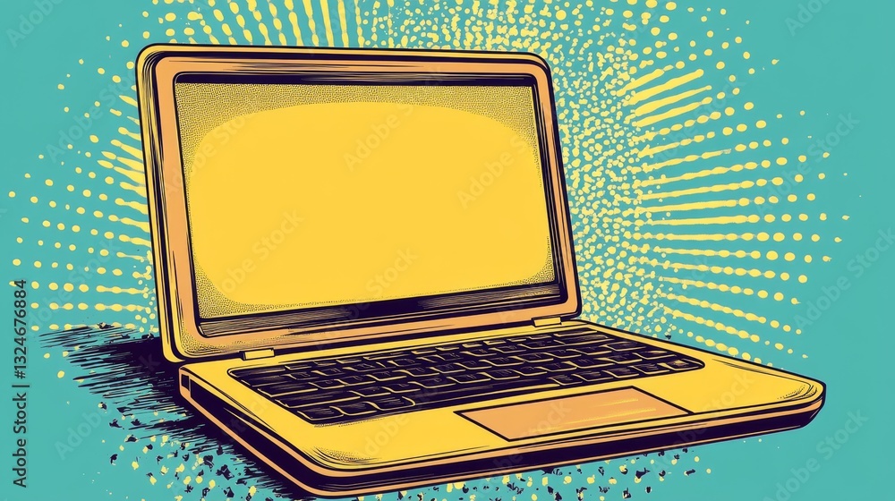 Poster this retro vector illustration features a laptop computer displayed in a pinup style. the image rese