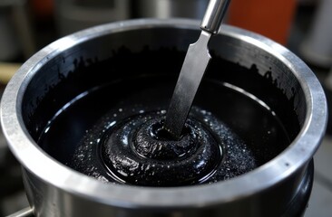 mixing a sample of polymer modified bitumen with SBS and rubber crumb to test the wear resistance of the material in road pavement