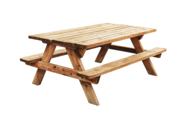 Wooden picnic table beautifully designed for outdoor gatherings in serene garden space isolated on transparent background