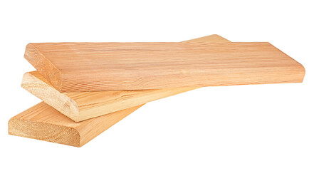Group of pine boards isolated on a white background. Wooden boards in a woodworking industry. Pine lumber.