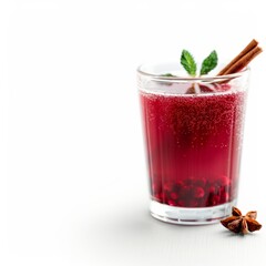 A Glass of Red Juice with Cinnamon Stick and Star Anise