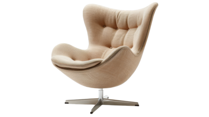 Modern beige egg lounge chair rotating on transparent background