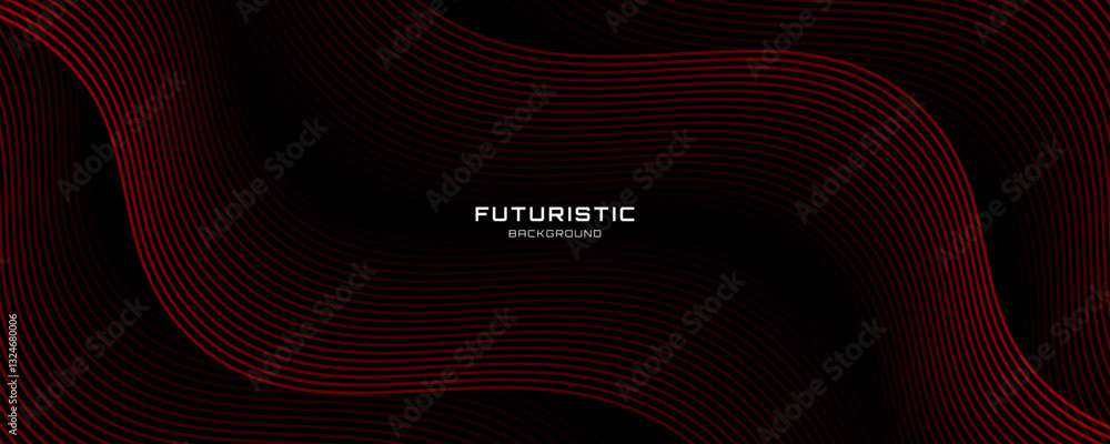 Poster 3d red lines techno abstract background overlap layer on dark space with waves effect decoration. mo