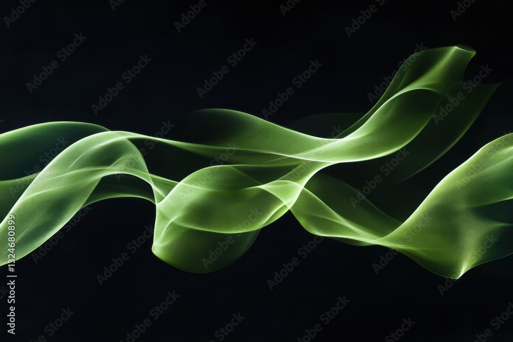 Poster dynamic flowing green shapes create mesmerizing patterns on a black background, green shapes moving 