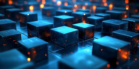 Obraz premium Glowing blue cubes, digital network, abstract background