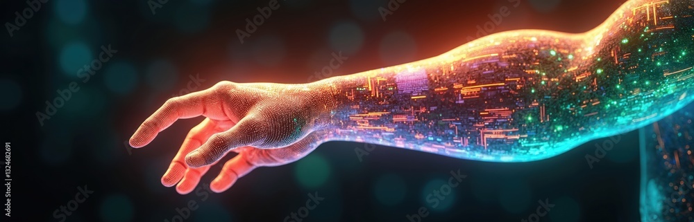Aufkleber side view of arm with multicolor holographic circuit pattern in cyberpunk setting. hightech digital 