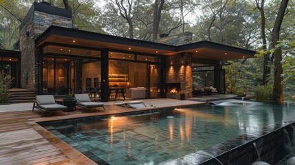 A Minimalistic Forest Villa with a Natural Pool, Ecofriendly Outdoor Kitchen, and Woodburning Fireplace