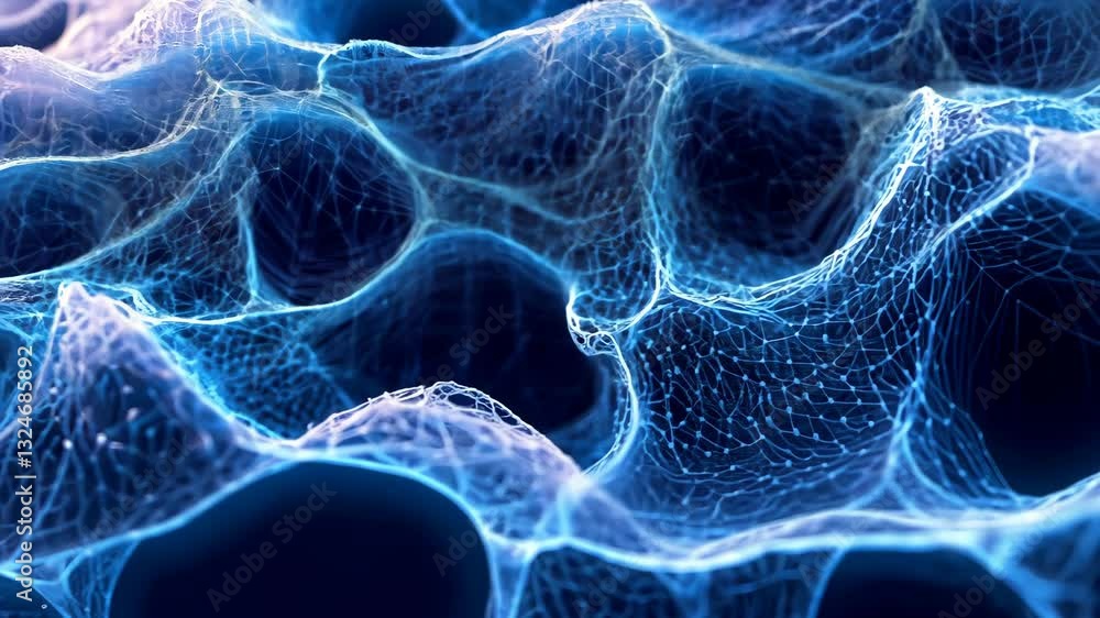 Poster dynamic flow of abstract digital waves in soft blue light