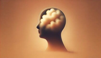 Surreal Human Head with Glowing Clouds Inside Representing Imagination