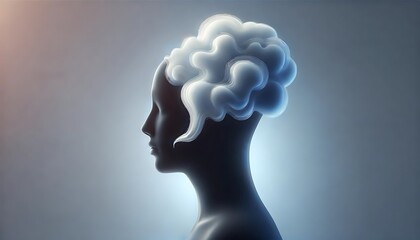 Obraz premium Surreal Female Silhouette with Glowing Cloud-Like Hair Symbolizing Thought