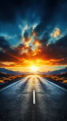 Naklejka premium A Serene Road Leading to a Vibrant Sunset
