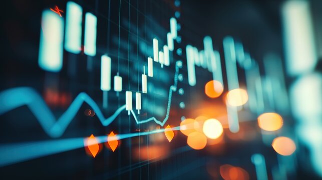 Close-up of a downward arrow graph on a digital screen with financial charts, symbolizing an earnings miss, financial decline, and market analysis concepts.