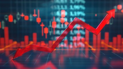 Close-up of a downward arrow graph on a digital screen with financial charts, symbolizing an earnings miss, financial decline, and market analysis concepts.