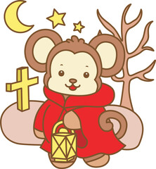 Cute Monkey Halloween vector icon. Funny baby Monkey animal series Halloween illustration.
