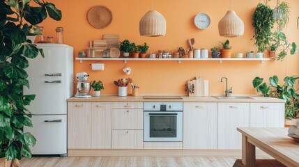 A well decorated and modern kitchen with many plants