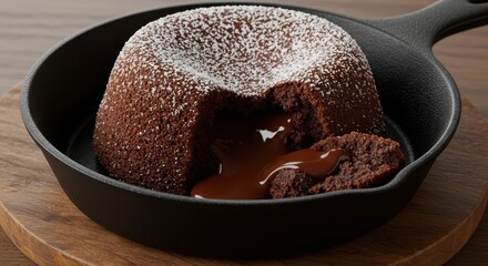 Chocolate Lava Cake with Molten Center in Cast Iron Pan