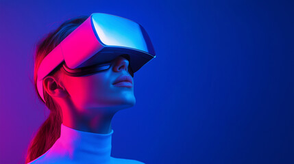  female immersed in virtual reality with sleek VR headset
