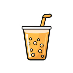 Plastic cup with bubble tea. illustration in flat style. transparent background, clipping path.