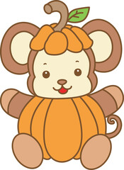 Cute Monkey Halloween vector icon. Funny baby Monkey animal series Halloween illustration.