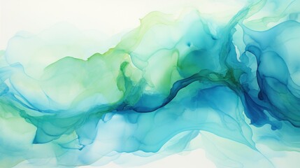 Abstract Artwork of Fluid Blue and Green Shapes on White Background