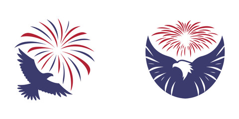 eagle’s wing morphs into fireworks bursting in the sky set