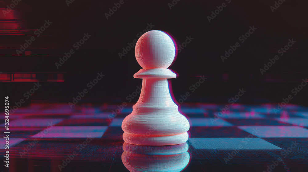 Aufkleber chess pawn with interference. glitch logo of pawn on dark background. white object with anaglyph col