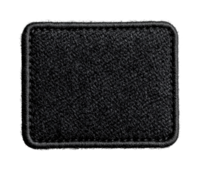 Black rectangular patch with textured fabric and embroidered edges, cut out