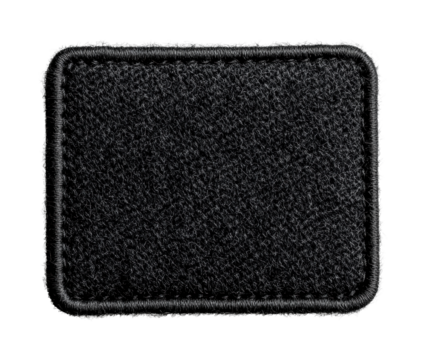 Black rectangular patch with textured fabric and embroidered edges, cut out