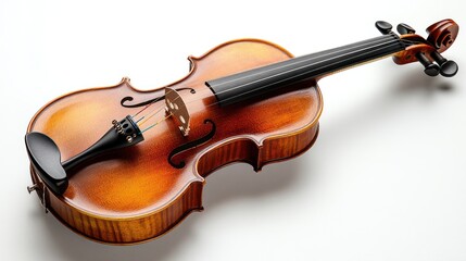 Fototapeta premium Classic wooden violin with bow, isolated on white background