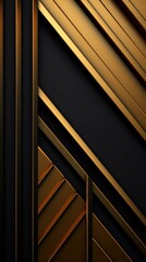 Abstract Geometric Composition of Gold and Black Lines